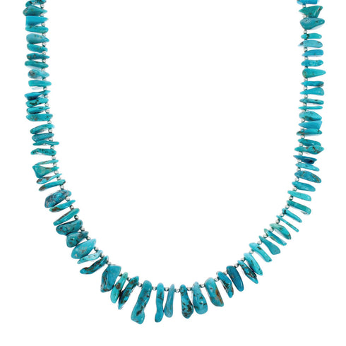 Native American Turquoise And Sterling Silver Bead Necklace X10423